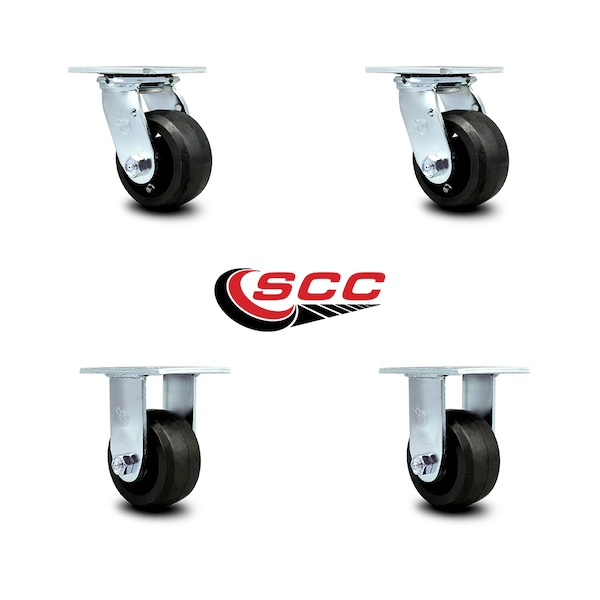 4 Inch Rubber On Steel Caster Set With Roller Bearings 2 Swivel 2 Rigid SCC